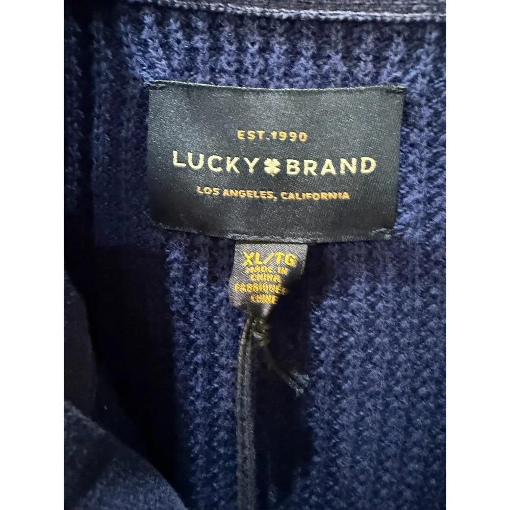 NWT Men's Lucky Brand Size XL Denim Blue Waffle Knit‎ 1/4 Zip Cotton Sweater